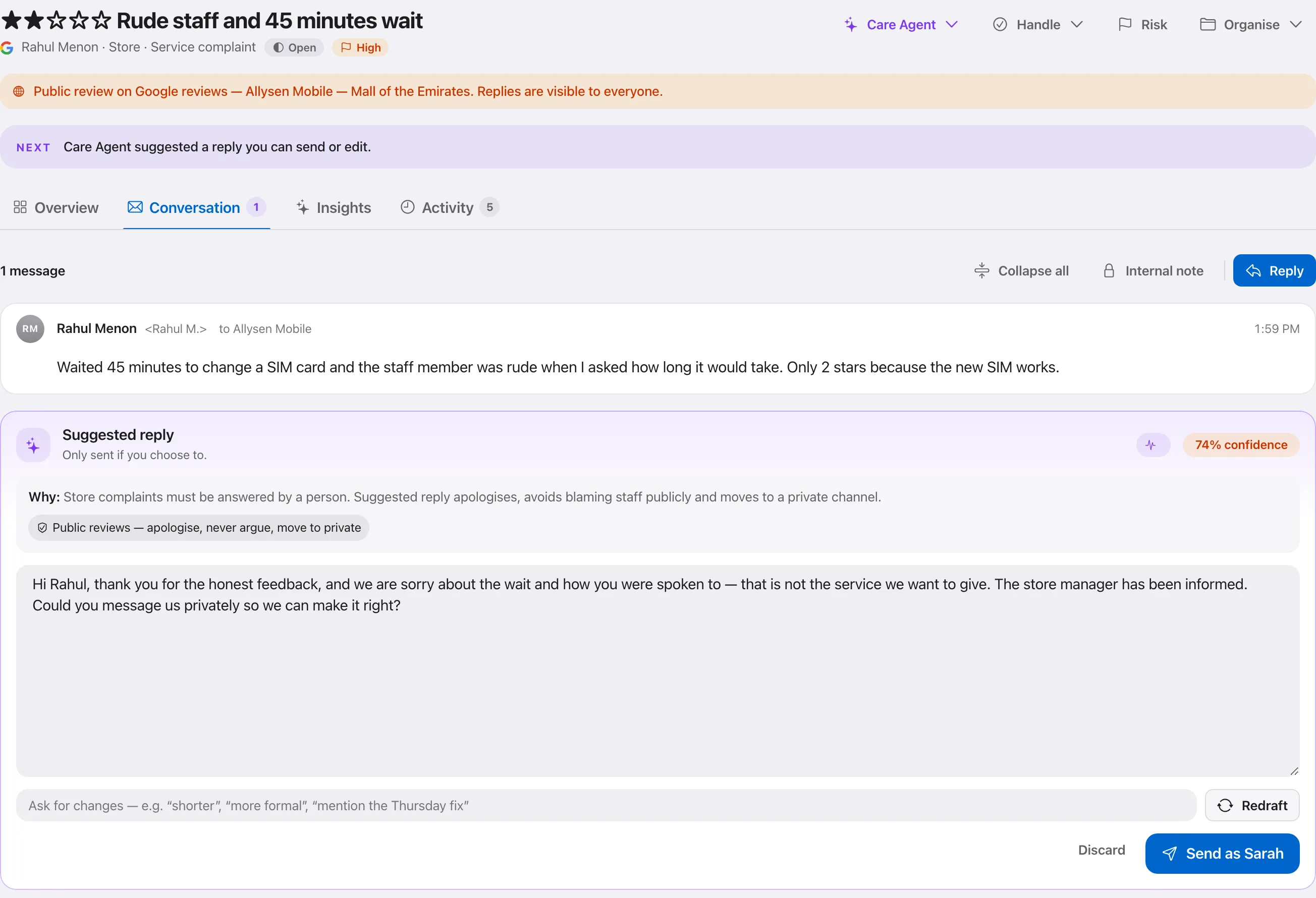 It answers public reviews, within your rules